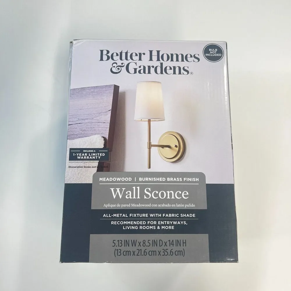 Better Homes & Gardens Meadowood Light Wall Sconce Burnished Brass‎ Finish Shade